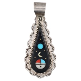 Willie Saiz Navajo Sterling Multi Stone Sunface Inlay Pendant