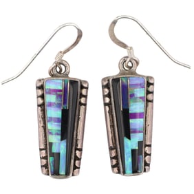 Johnson Ralph Navajo Sterling Multi Stone Inlay Earrings