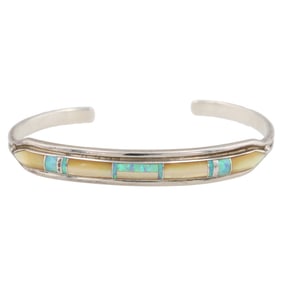 Albert Francisco Navajo Sterling Multi Stone Inlay Cuff Bracelet