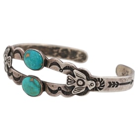 Fred Harvey Era Navajo Sterling Turquoise Cuff Bracelet