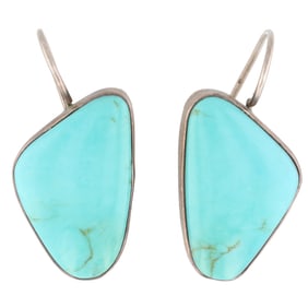 Signed Navajo Sterling Turquoise Hook Earrings