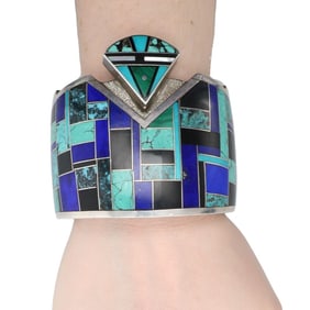 Annabelle Peterson Navajo Sterling Multi Stone Inlay Cuff Bracelet