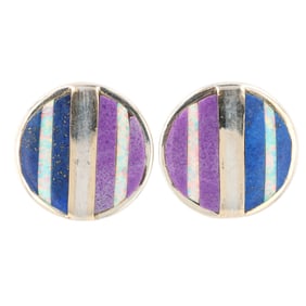 Pete Sierra Navajo 14K Gold Sterling Multi Stone Inlay Earrings