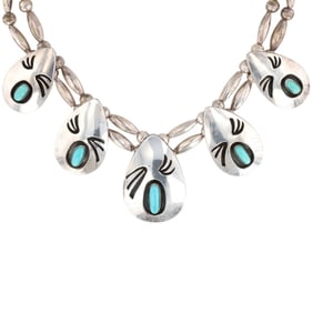 Navajo Sterling Shadow Box Turquoise Station Necklace