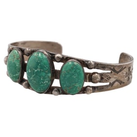Fred Harvey Era Maisels Trading Post Sterling Turquoise Cuff Bracelet