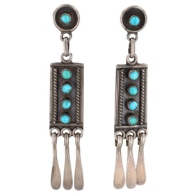 Zuni Sterling Turquoise Dangle Earrings