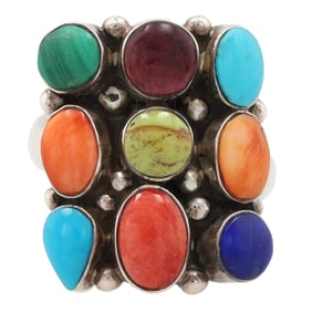 Tom Ronal Sterling Multi Stone Ring Sz. 7.5