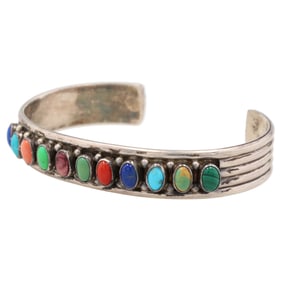 Pete Morgan Navajo Sterling Multi Stone Cuff Bracelet