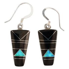 Zuni Sterling Multi Stone Inlay Hook Earrings