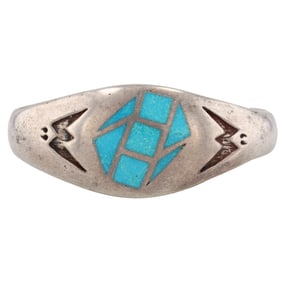 Navajo Sterling Turquoise Inlay Cuff Bracelet