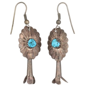 Vintage Navajo Sterling Turquoise Squash Blossom Earrings