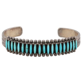 Vintage Zuni Sterling Needlepoint Turquoise Cuff Bracelet