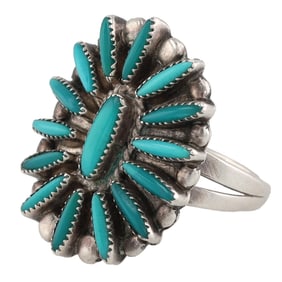 Evans Waatsa Zuni Sterling Needlepoint Turquoise Ring Sz. 6.5