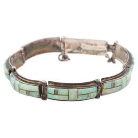 E. Yazzie Navajo Sterling Opal Inlay Bracelet