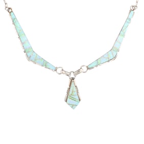 Tom Shirley Navajo Sterling Opal Inlay Necklace