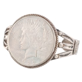 Navajo Sterling Stamped 1922 Liberty Silver Dollar Cuff Bracelet