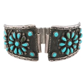Signed Navajo Sterling Turquoise Cluster Watch Nibs