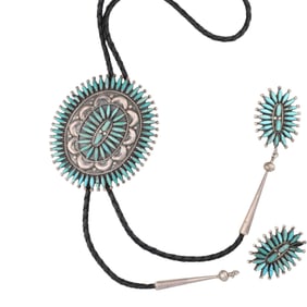 Francis M. Begay Navajo Sterling Turquoise Cluster Bolo Tie