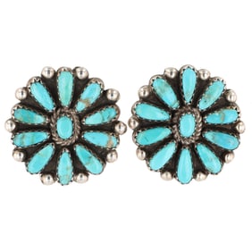 Virginia Henio Navajo Sterling Turquoise Cluster Stud Earrings