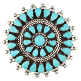 Zuni Sterling Turquoise Cluster Brooch Pendant