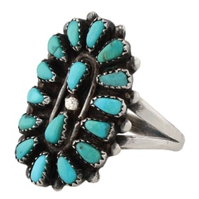 Vintage Zuni Sterling Petit Point Turquoise Ring Sz. 6.75