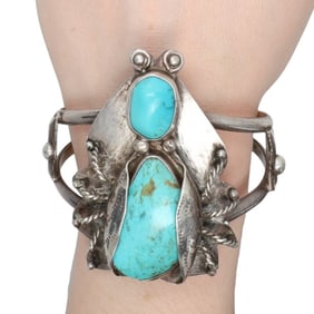 Vintage Navajo Sterling Turquoise Firefly Cuff Bracelet