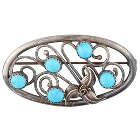 Shirley Henry Navajo Sterling Turquoise Blossom Brooch