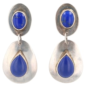 Erma Arviso Navajo Sterling Lapis Drop Earrings