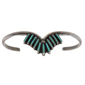 Claudine Penketewa Zuni Sterling Needlepoint Turquoise Cuff Bracelet