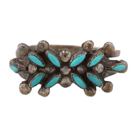 Roosevelt & Bernice Tekala Zuni Sterling Needlepoint Turquoise Ring Sz. 6