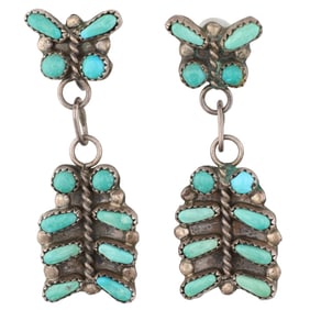 Vintage Zuni Sterling Turquoise Drop Earrings