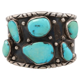 Heavy Vintage Navajo Sterling Turquoise Cuff Bracelet