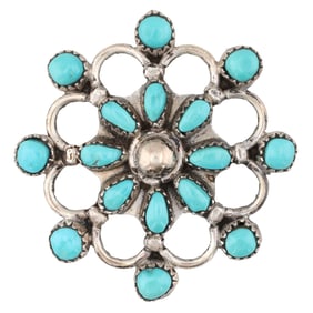 Vintage Zuni Sterling Turquoise Brooch Pendant