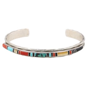 L. Bowannie "Shewe" Zuni Sterling Multi Stone Inlay Cuff Bracelet