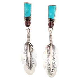 J.B. Platero Sterling Turquoise Feather Drop Earrings