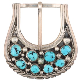 Tommy Moore Navajo Sterling Turquoise Belt Buckle
