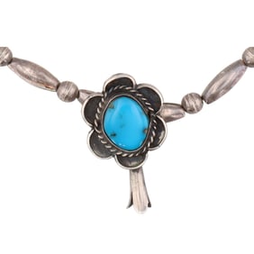 Vintage Navajo Sterling Turquoise Squash Blossom Necklace