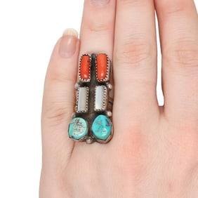 Signed Navajo Sterling Multi Stone Ring Sz. 6.75