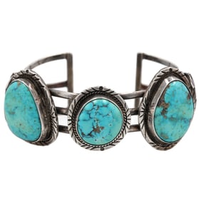 Vintage Navajo Sterling Turquoise Cuff Bracelet