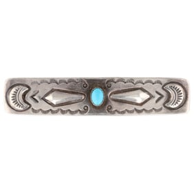 Vintage Navajo Stamped Sterling Turquoise Hair Clip