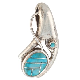 Signed Navajo Sterling Turquoise Inlay Pendant