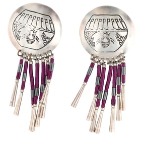 Navajo Sterling Multi Stone Concho Fringe Drop Earrings