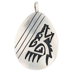 Signed Hopi Sterling Wolf Overlay Pendant