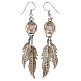 Haley Navajo Sterling Mother of Pearl Feather Dangle Earrings