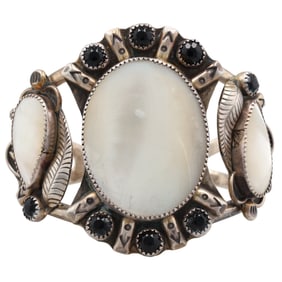Signed Navajo Sterling Multi Stone Cuff Bracelet