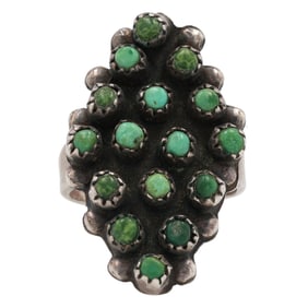 Vintage Navajo Sterling Green Turquoise Cluster Ring Sz. 7