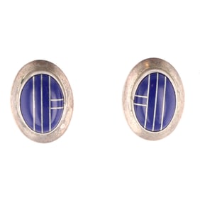 Ronnie Willie Navajo Sterling Lapis Lazuli Inlay Earrings