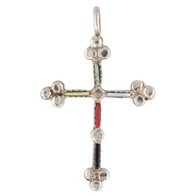 Zuni Sterling Needlepoint Multi Stone Reversible Cross Pendant