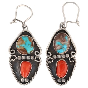 Rose Anne Begay Sterling Multi Stone Drop Earrings
