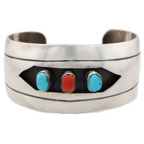 Navajo Sterling Multi Stone Shadow Box Cuff Bracelet